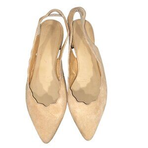 Anthropologie Beige Suede Scalloped Slingback Flats Womens Size 37 neutral